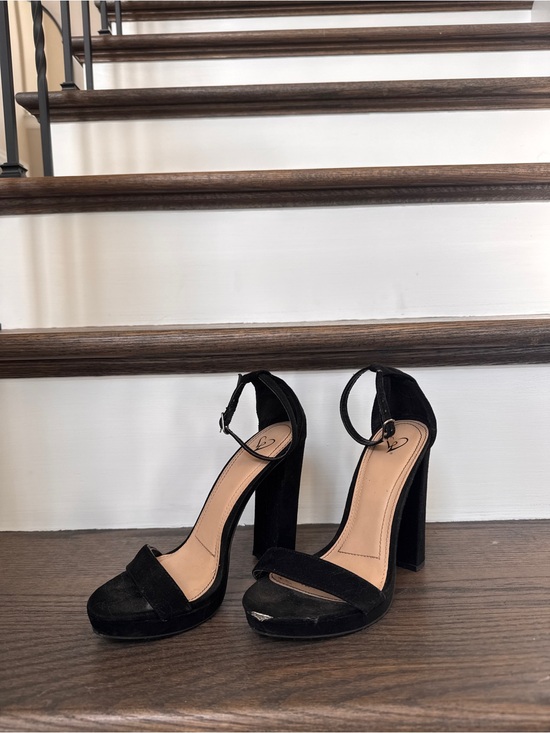 Windsor Shoes - Windsor Black Suede Platform Ankle-Strap Block Heels